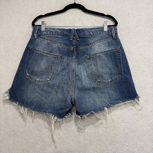 Good American Shorts Womens 8/29 Blue Distressed Denim High Rise Button Fly - Picture 6 of 11